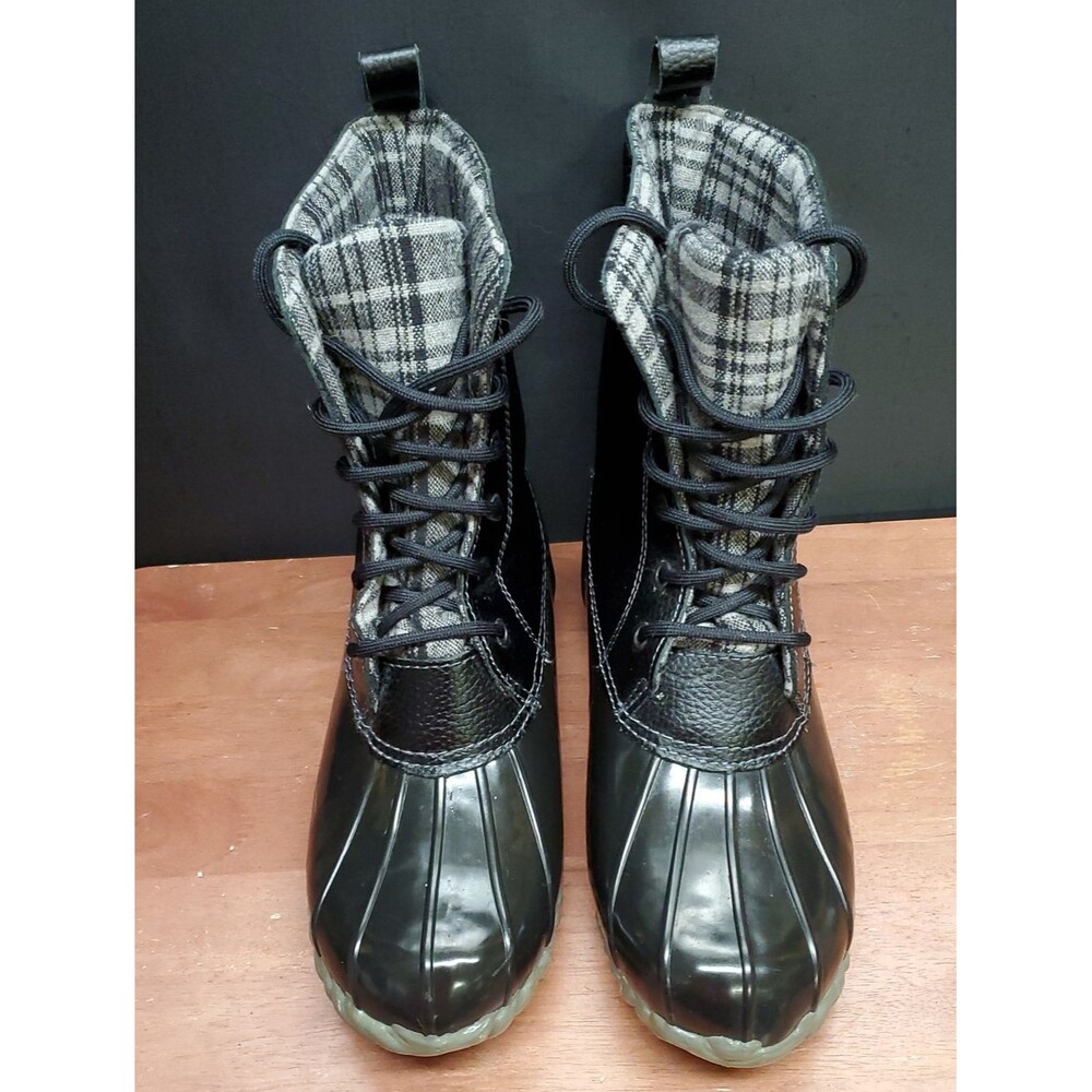 Sporto Black Plaid Lined Duck Rain Boots Size 9
